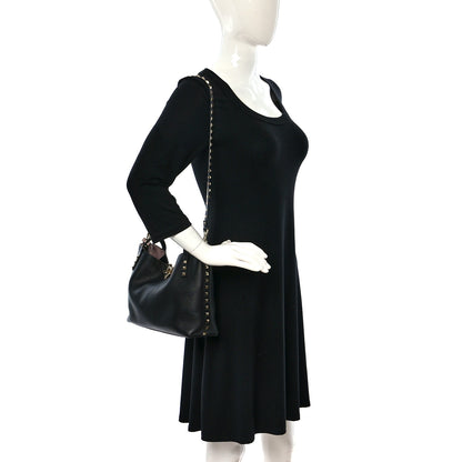 Valentino Garavani Grained Calfskin Small Rockstud Flip Lock Tote Black Rose Quartz 2 of 9