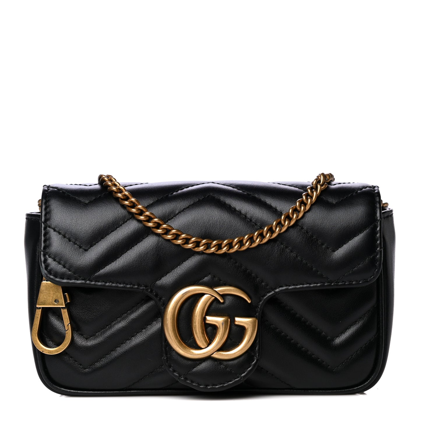 Calfskin Matelasse Super Mini GG Marmont Shoulder Bag Black