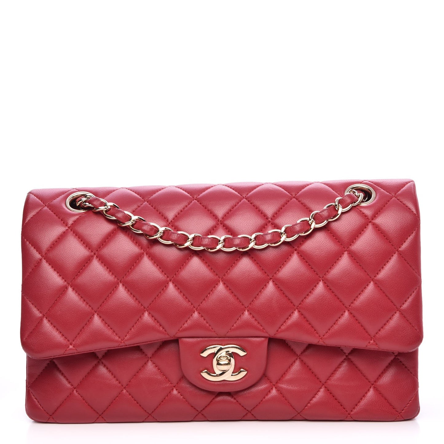 Lambskin Quilted Medium Double Flap Dark Pink