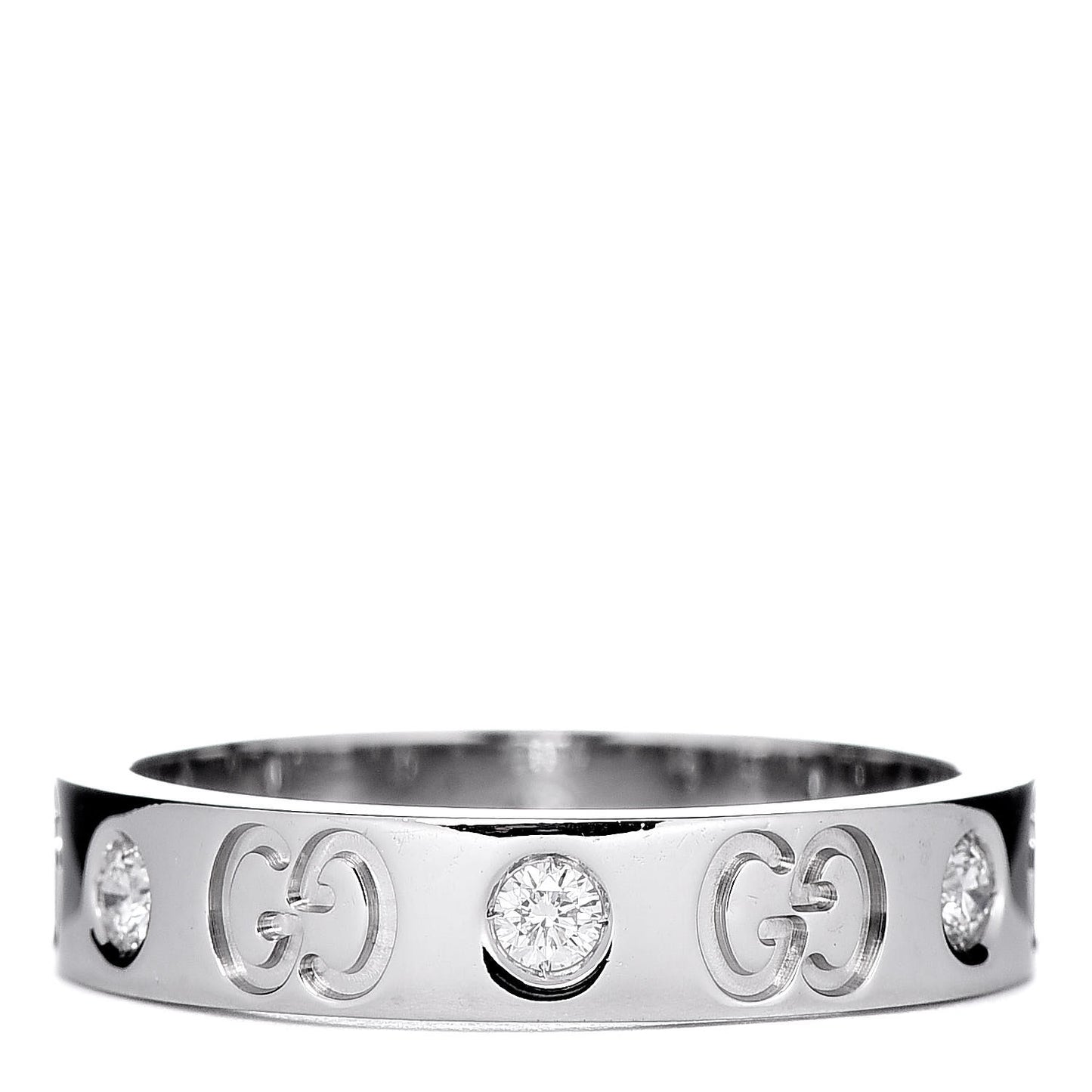 18K White Gold Diamond Icon Thin Band Ring 50 5.25