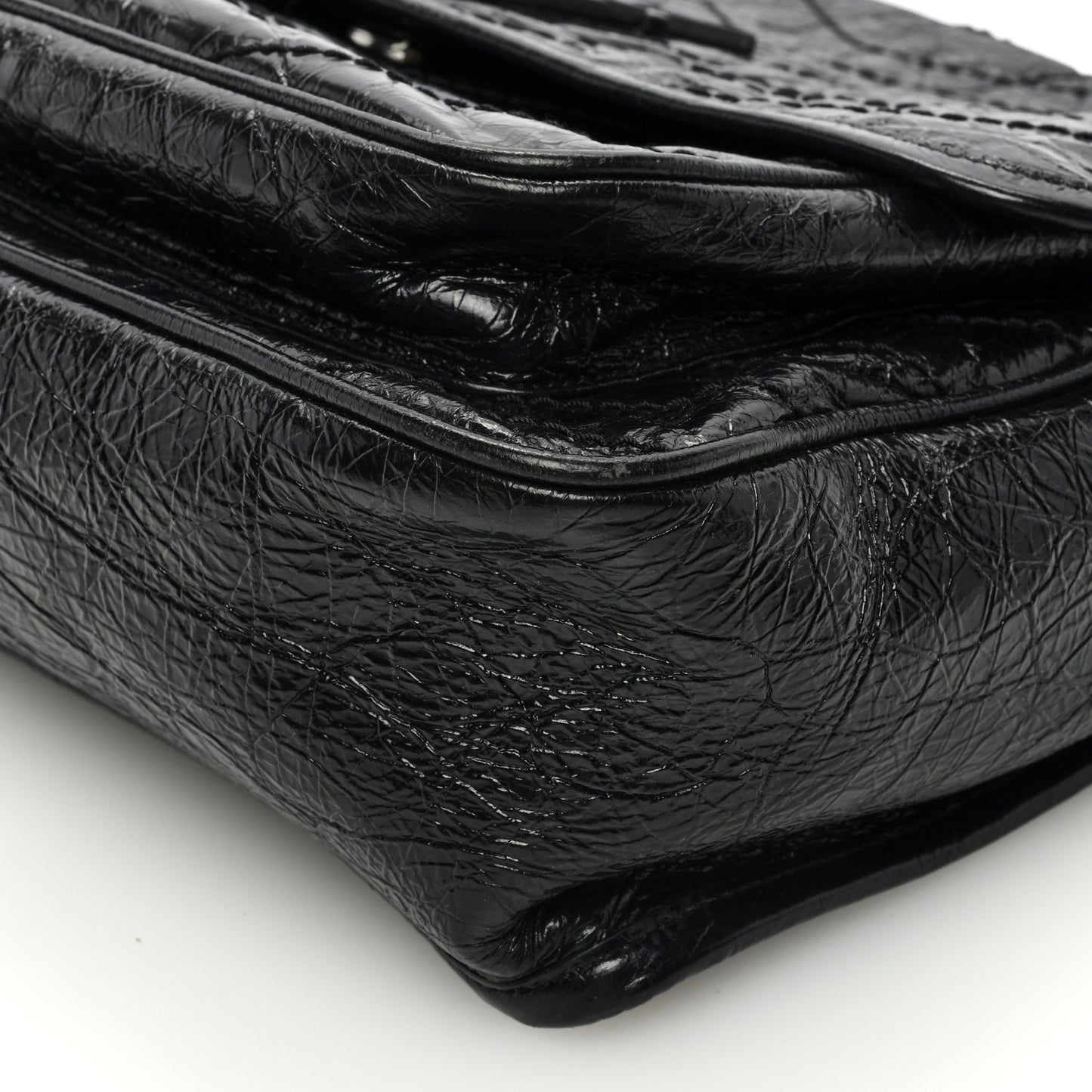 Crinkled Calfskin Matelasse Monogram Large Niki Chain Satchel Black
