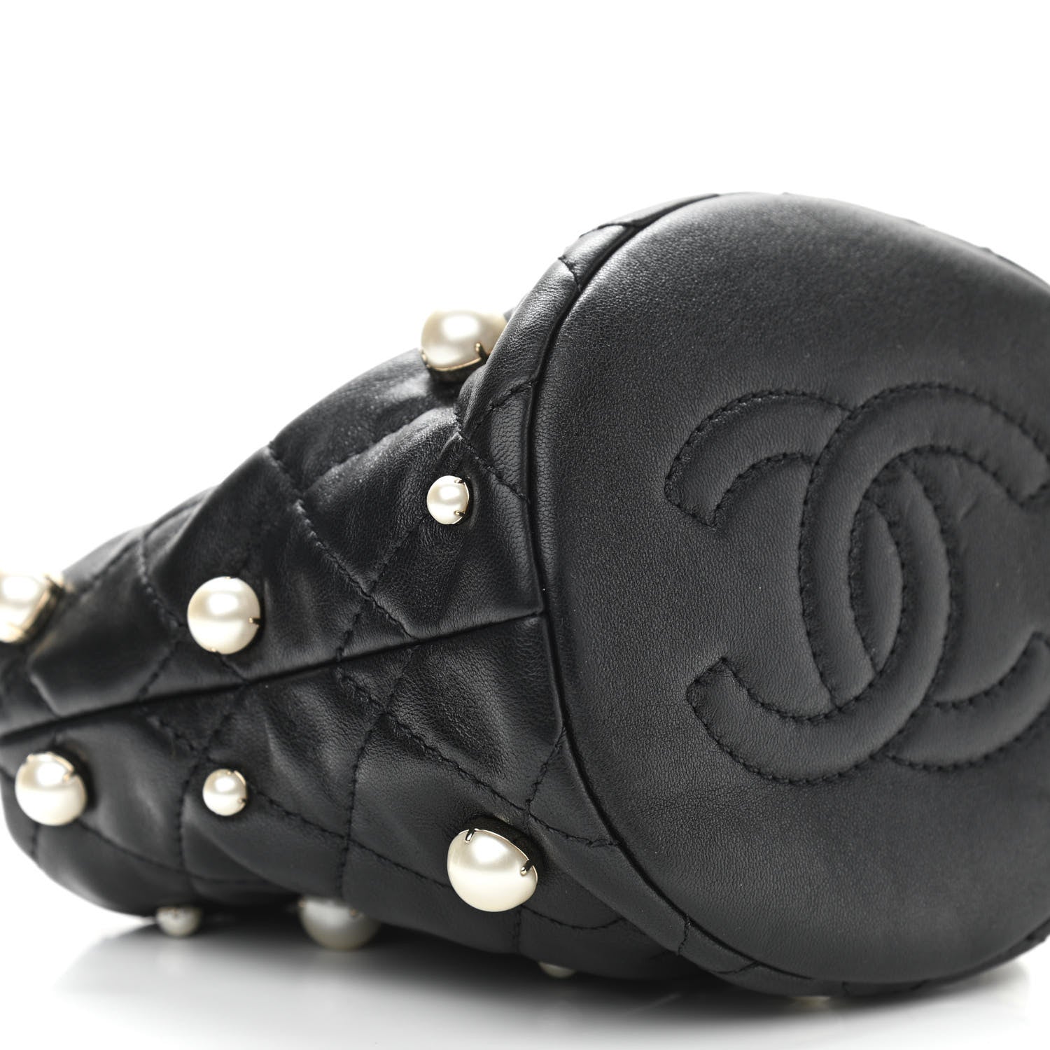 Chanel Lambskin Quilted Pearl Mini About Pearls Drawstring Bag Black 9 of 11