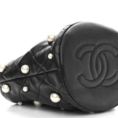 Chanel Lambskin Quilted Pearl Mini About Pearls Drawstring Bag Black 9 of 11