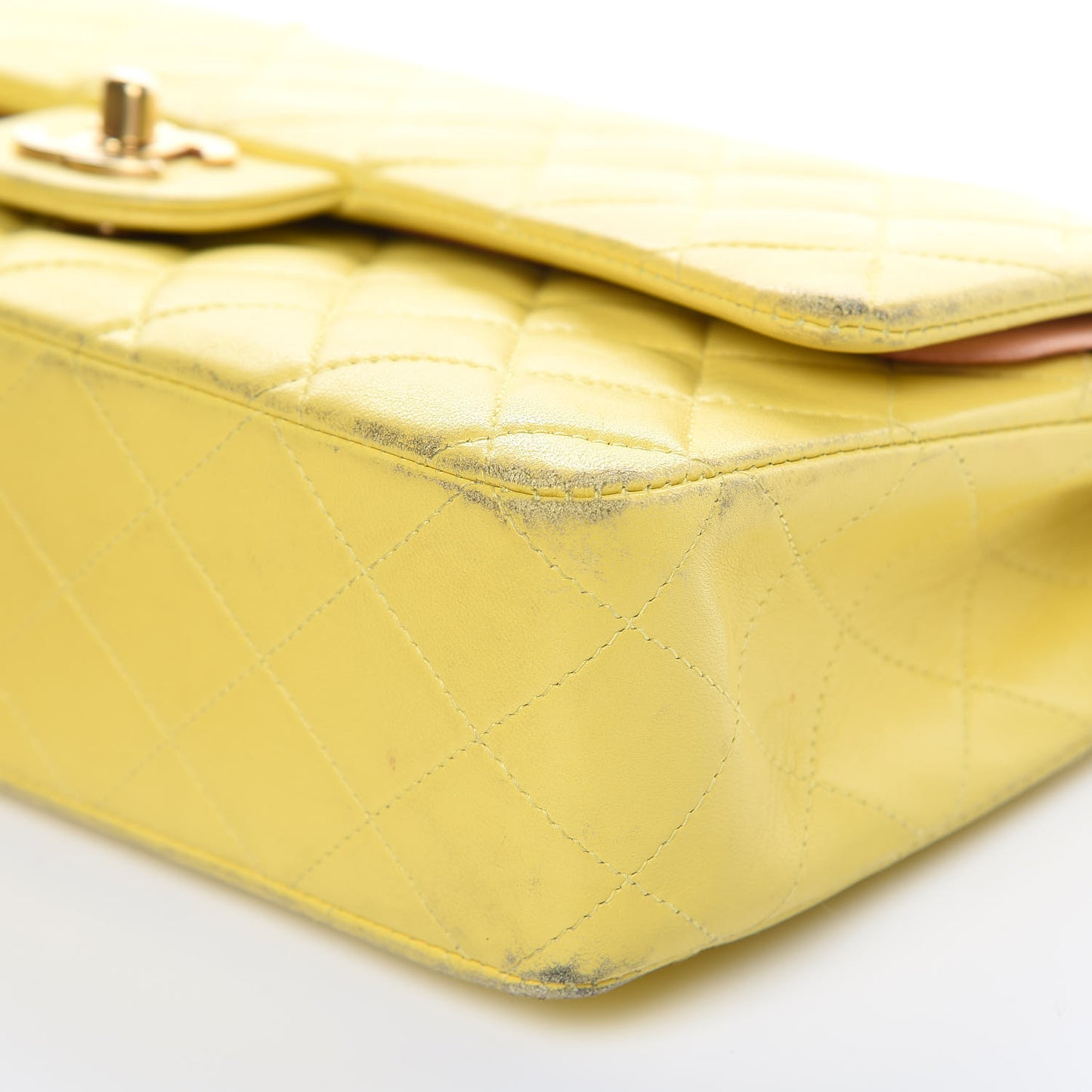 Lambskin Quilted Medium Double Flap Yellow