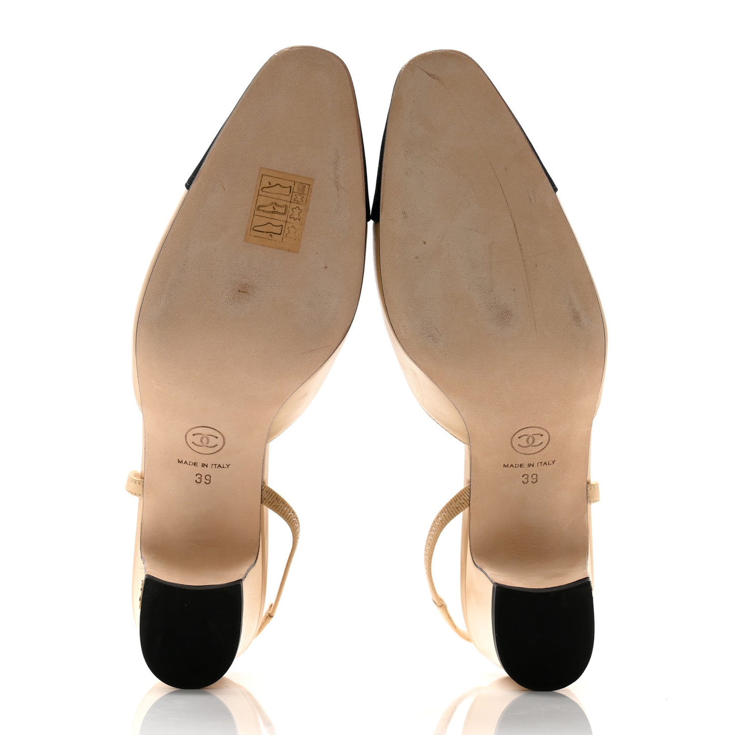Goatskin Grosgrain Cap Toe CC Slingback Pumps 39 Beige Black