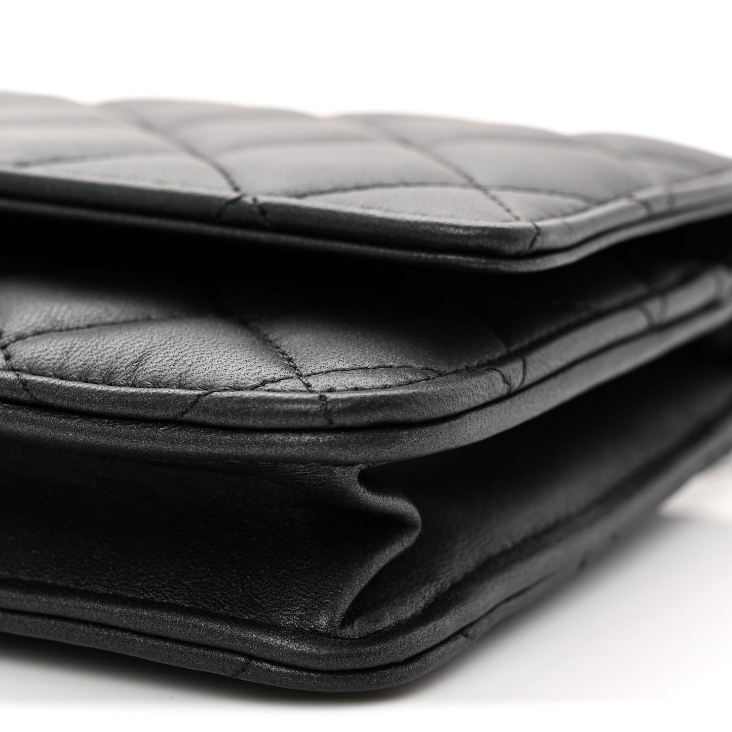 Pearly Lambskin Quilted Wallet On Chain WOC So Black