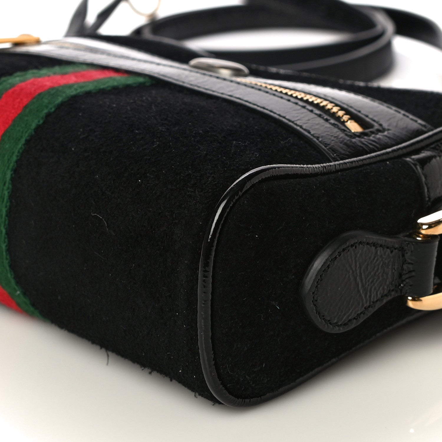 Gucci Suede Patent Web Mini Ophidia Shoulder Bag Black 10 of 10
