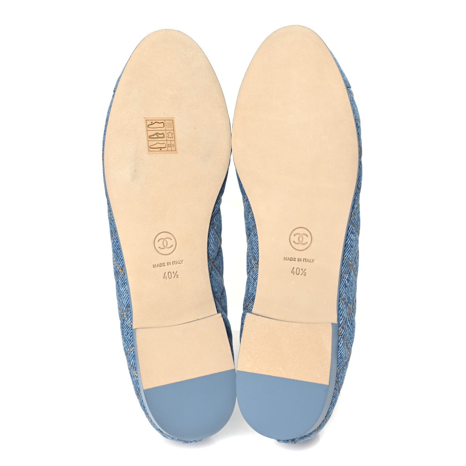 Chanel Denim Quilted Cap Toe CC Ballerina Flats 40.5 Light Blue 6 of 10