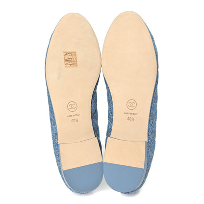 Chanel Denim Quilted Cap Toe CC Ballerina Flats 40.5 Light Blue 6 of 10