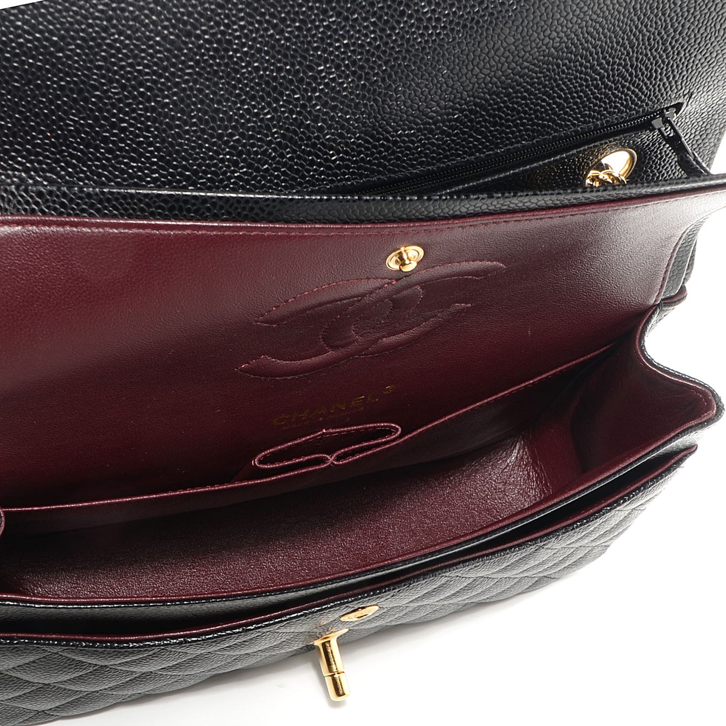 Caviar Quilted Medium Double Flap Black