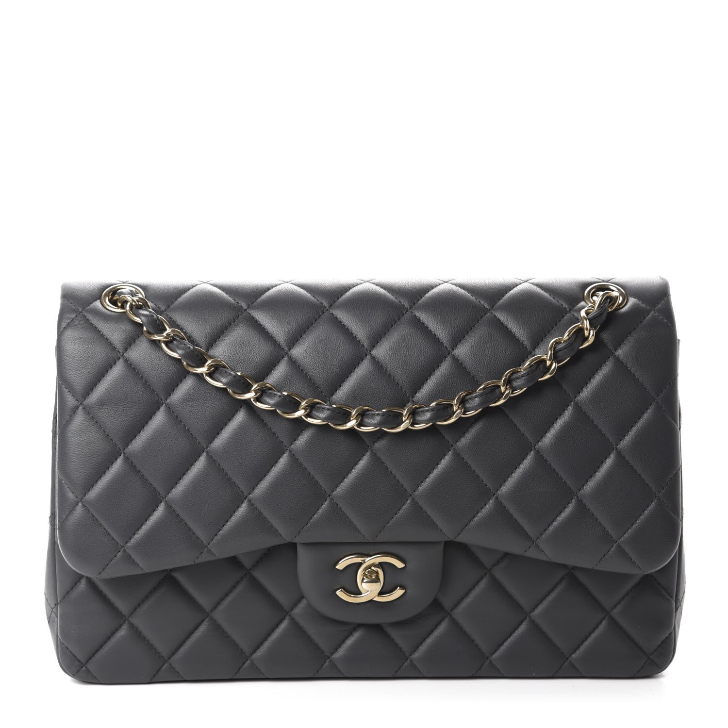 Chanel Lambskin Quilted Jumbo Double Flap Dark Grey 1 of 15
