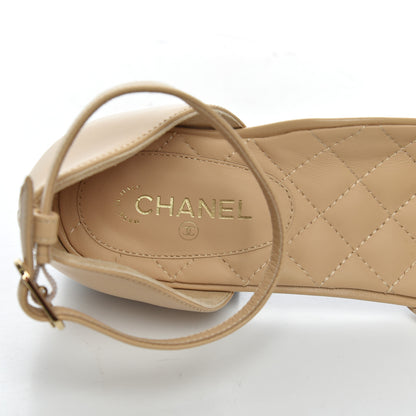 Chanel Lambskin Grosgrain Cap Toe CC Ankle Strap Sandals 39.5 Beige Black 6 of 9