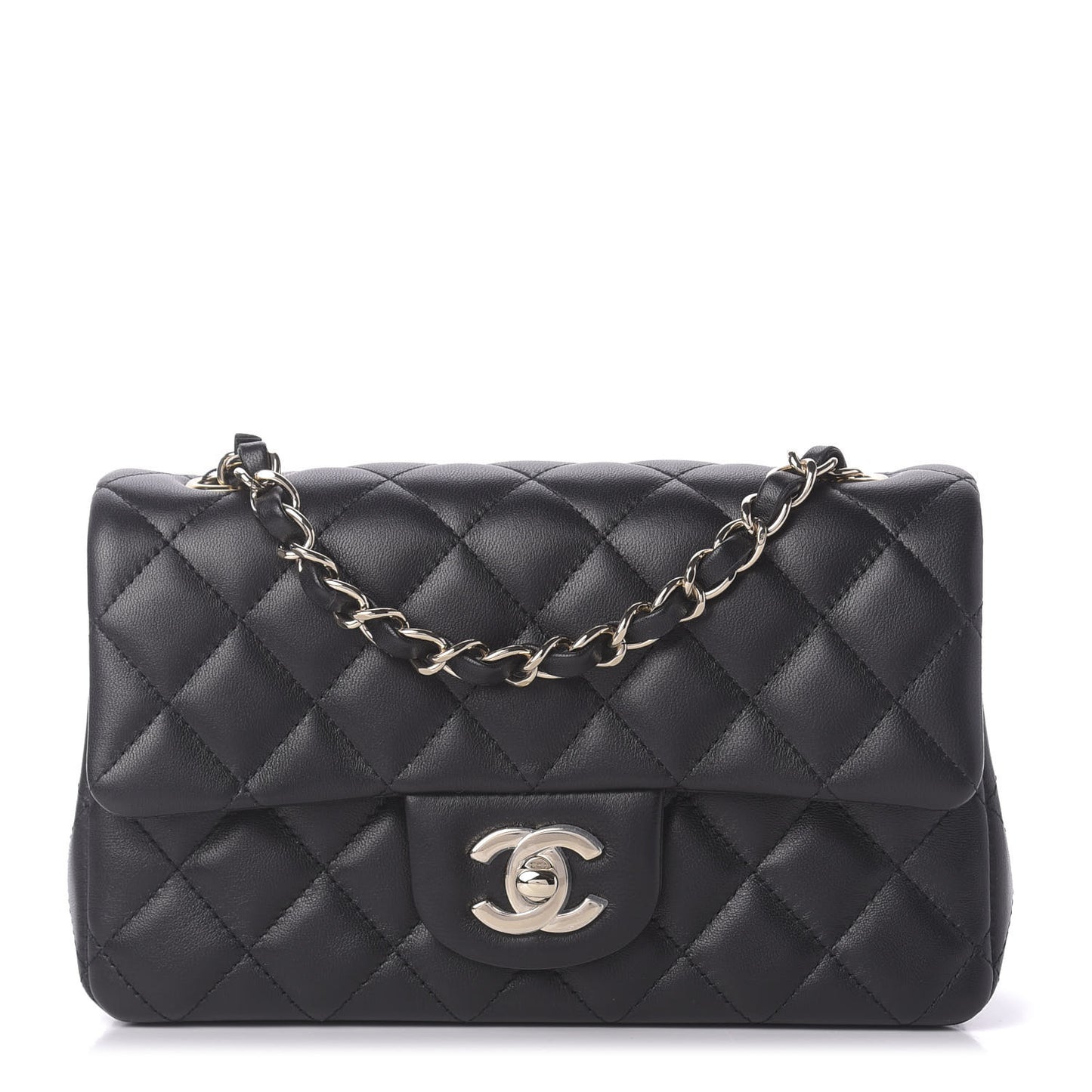 Lambskin Quilted Mini Rectangular Flap Black