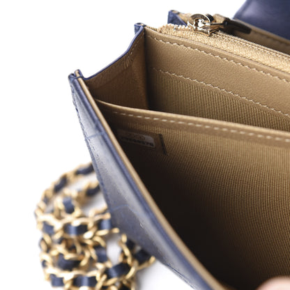 Chanel Iridescent Lambskin Quilted Chic Pearls Clutch With Chain Blue 10 of 12