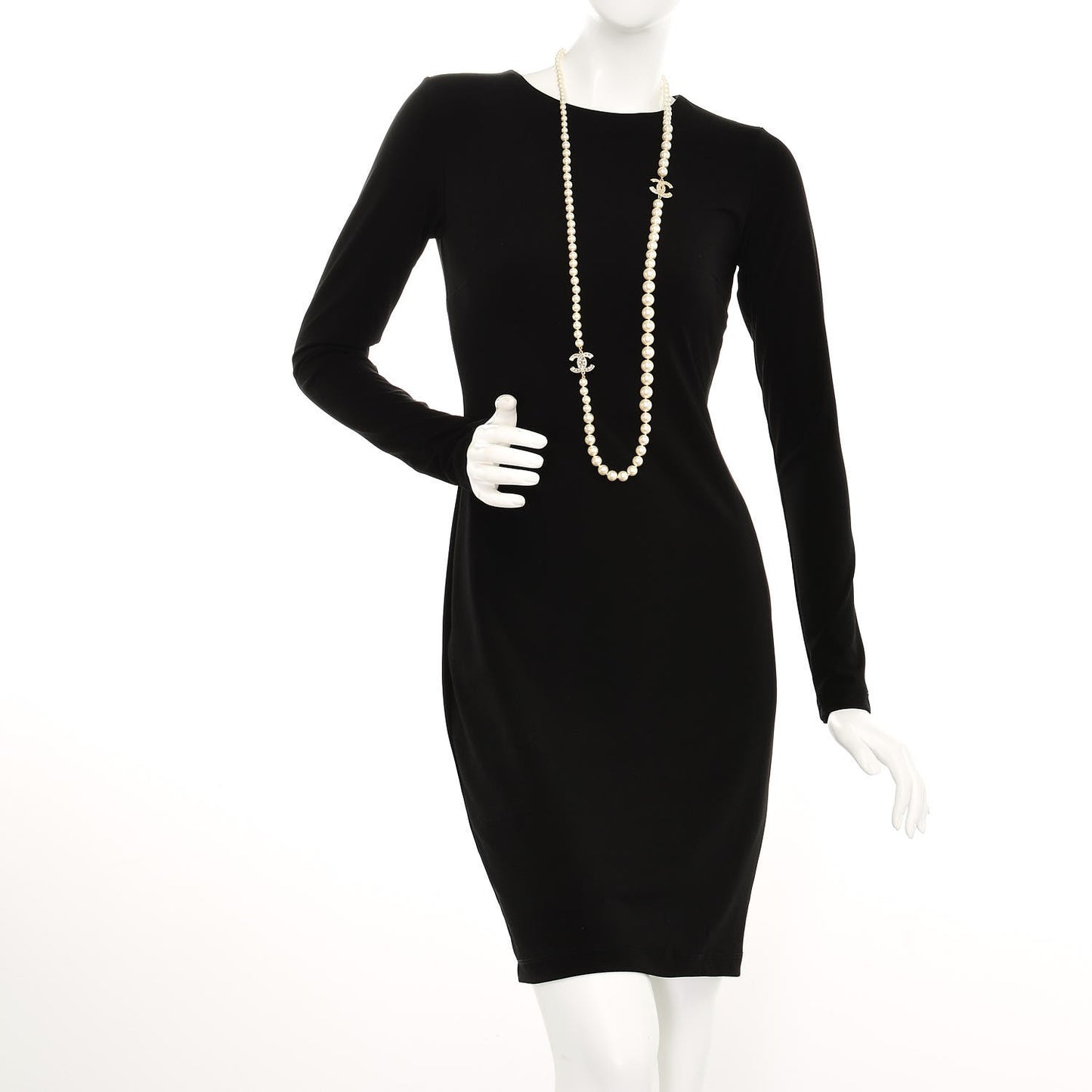 Graduated Pearl Crystal CC Long Necklace Light Gold