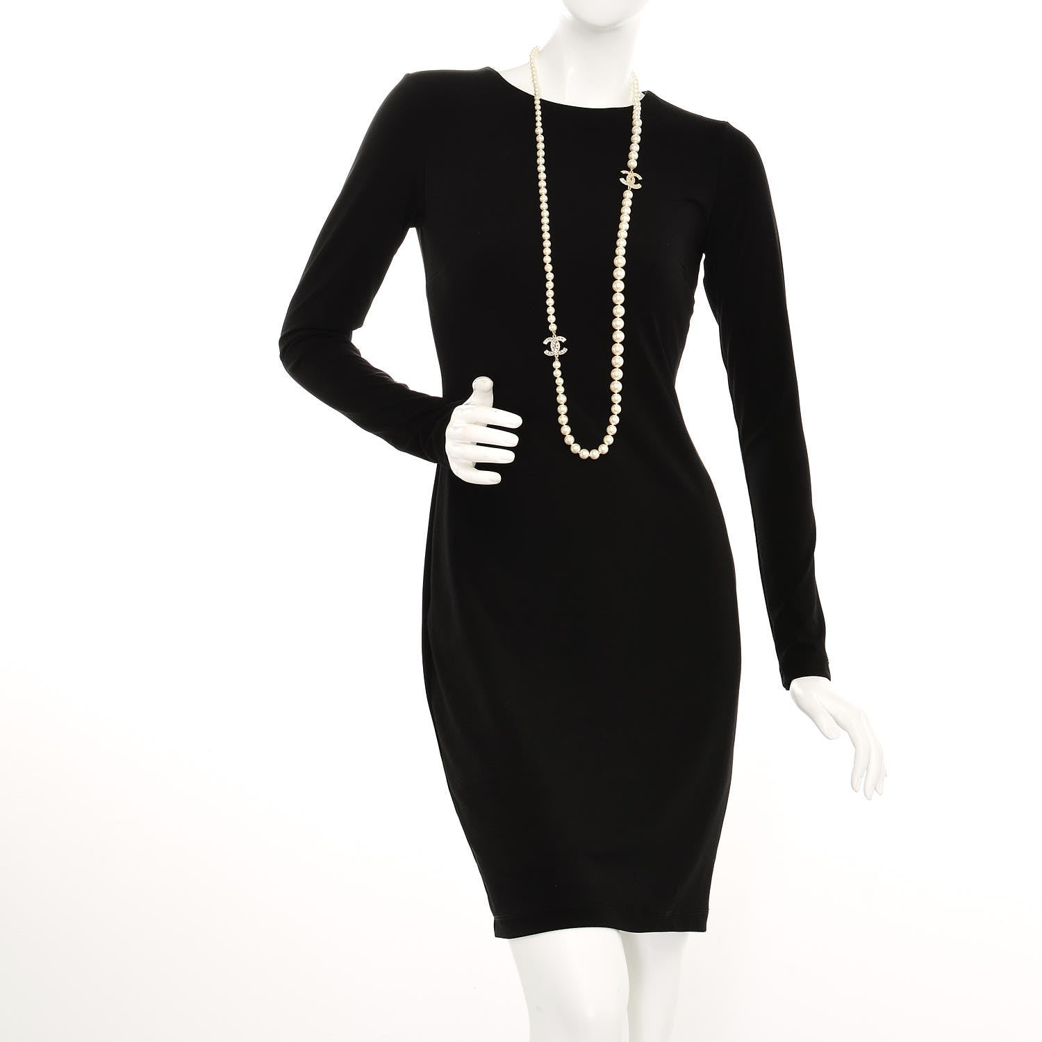 Chanel Graduated Pearl Crystal CC Long Necklace Light Gold 2 of 6