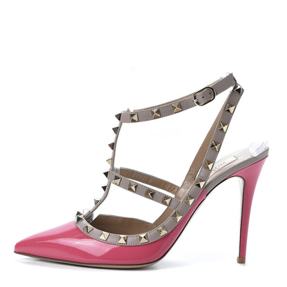 Valentino Garavani Patent Nappa Rockstud Ankle Strap 100mm Pumps 40 Shadow Pink Poudre 1 of 10