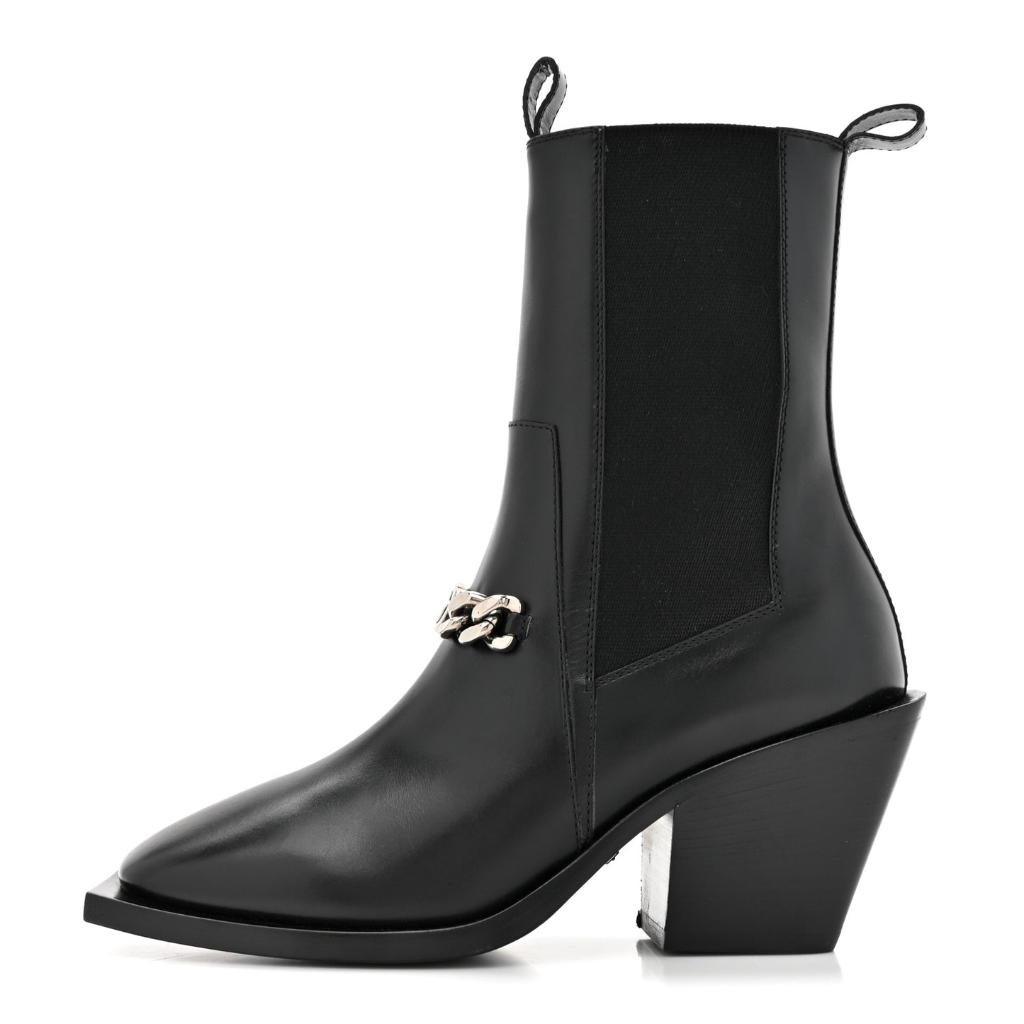 New Waxed Calfskin Chain Square Toe Boots 35.5 Black