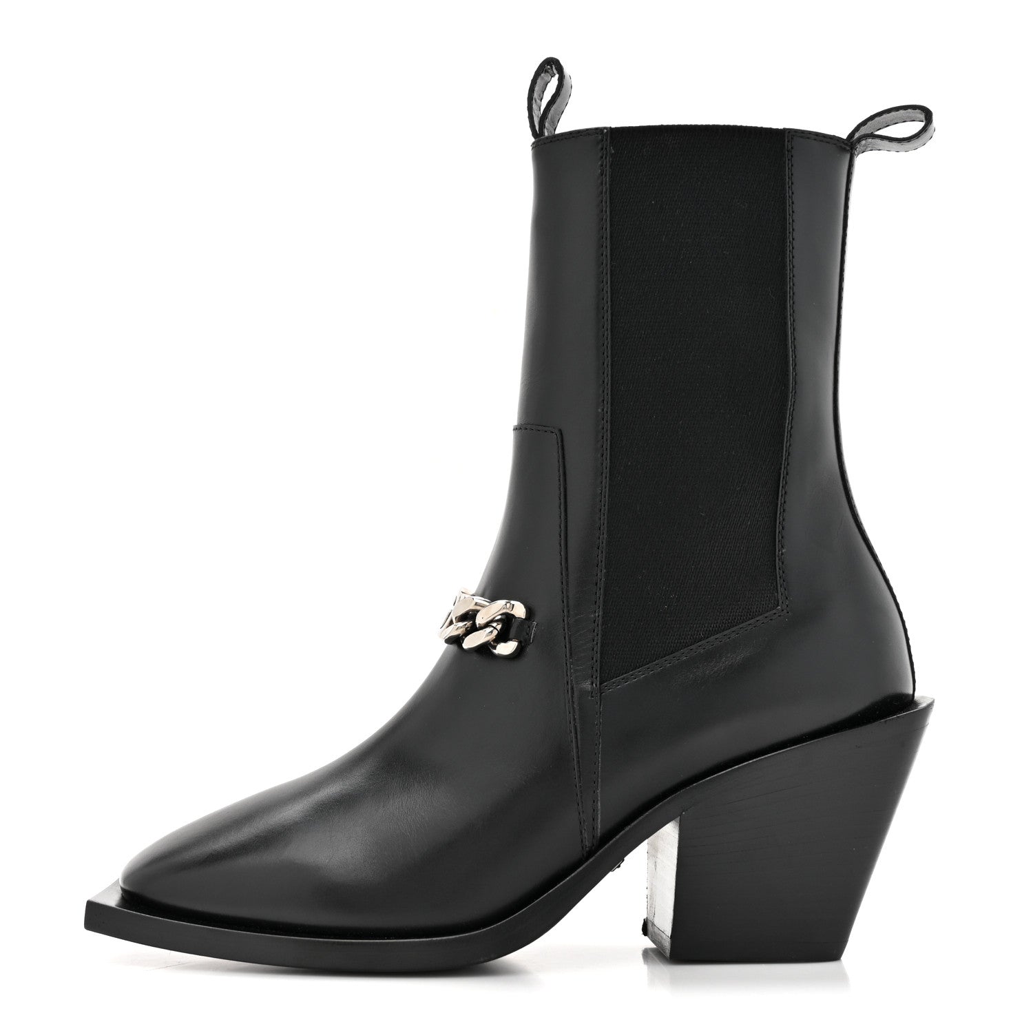 Gucci New Waxed Calfskin Chain Square Toe Boots 35.5 Black 1 of 10