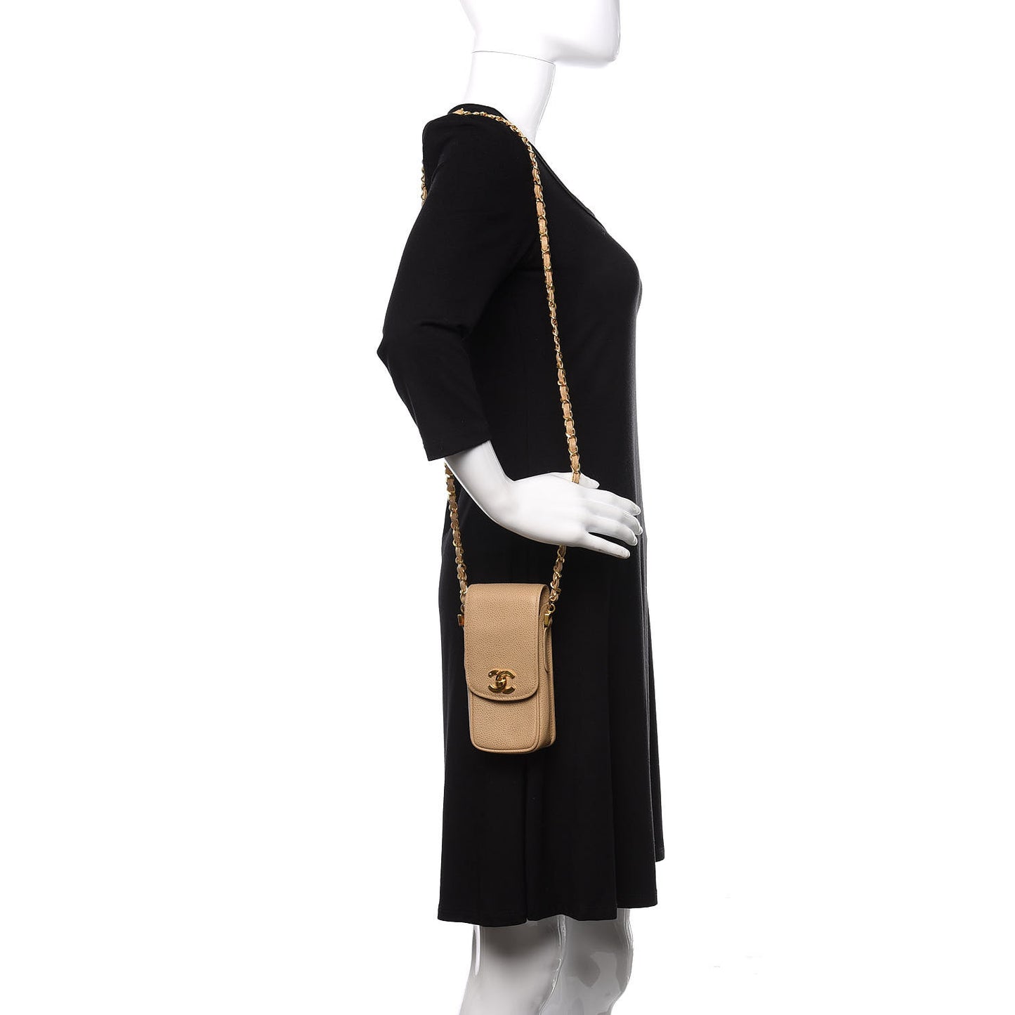 Caviar Phone Holder Crossbody Beige