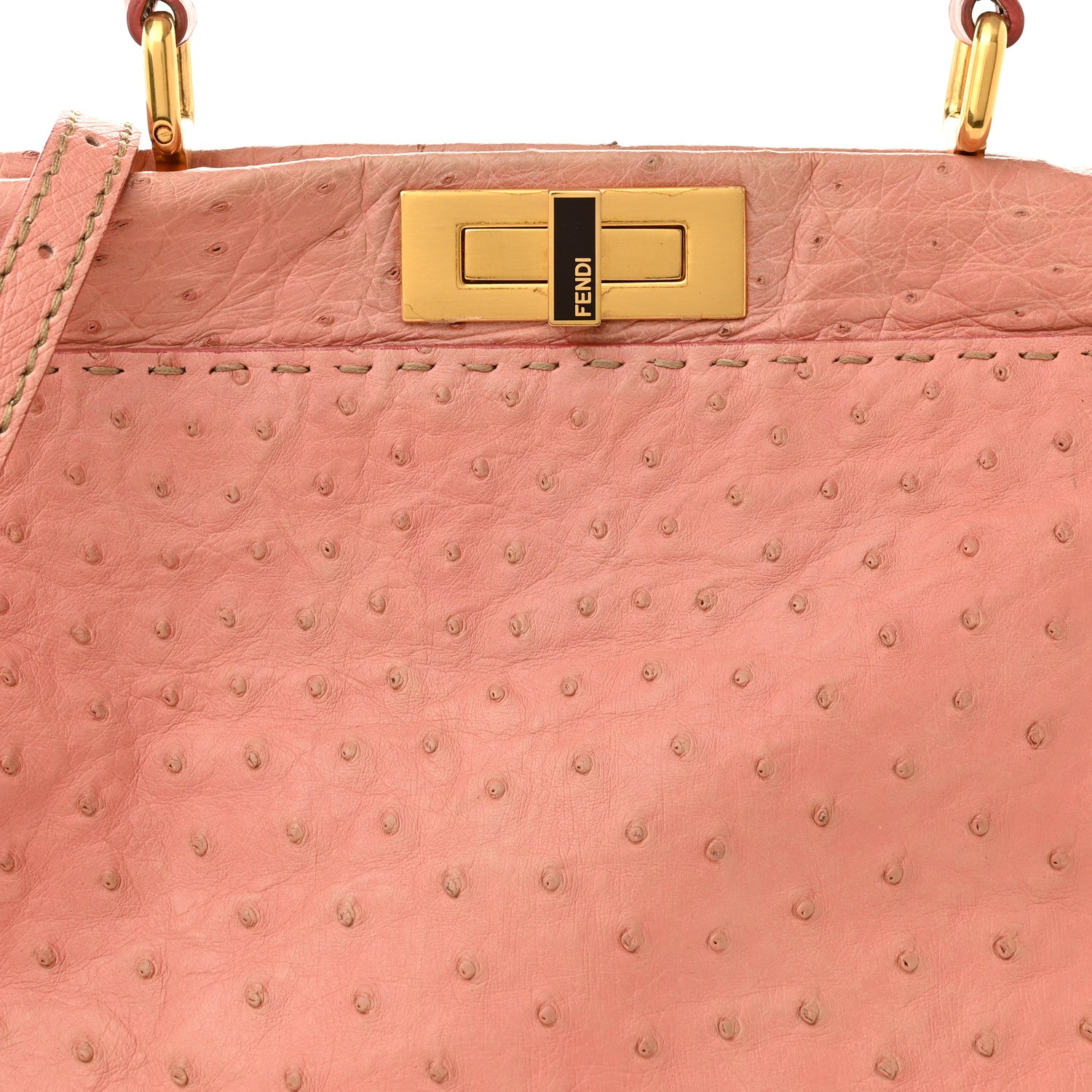 Fendi Ostrich Medium Peekaboo Iconic Satchel Pink 8 of 11