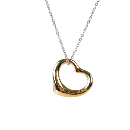 Tiffany Elsa Peretti 18K Yellow White Gold Small Open Heart Pendant Necklace 3 of 6