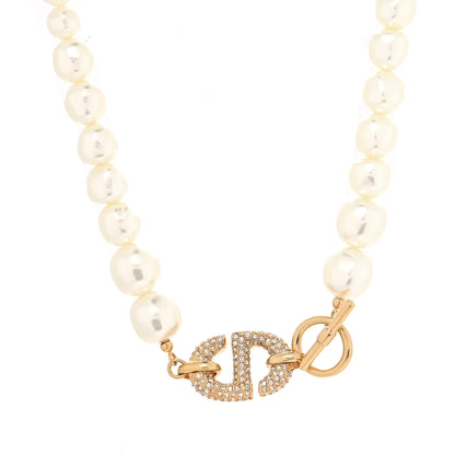 Christian Dior Pearl CD Crystal Montaigne Choker Necklace Gold 1 of 5