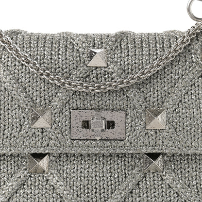Valentino Garavani Metallic Lurex Knit Large Roman Stud Shoulder Bag Silver 7 of 12