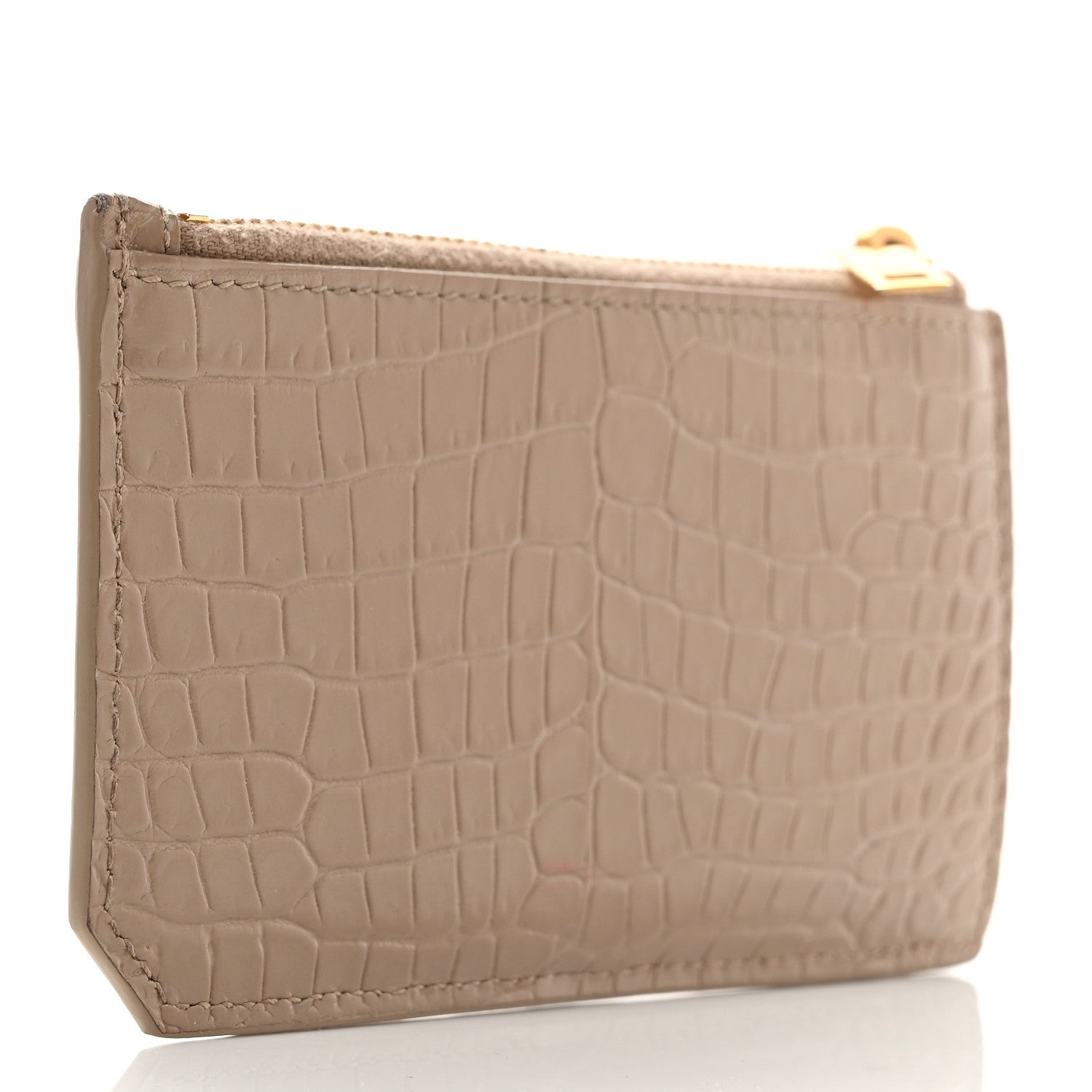 Saint Laurent Calfskin Crocodile Embossed 5 Fragments Zip Pouch Card Holder Dark Beige 3 of 7