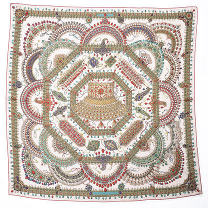 Hermes Cashmere Silk Parures Des Maharajas Shawl 140 Naturel Rouge H Vert 1 of 5