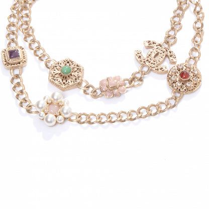 Chanel Crystal Gold Charm Pearl CC Chain Necklace 1 of 4