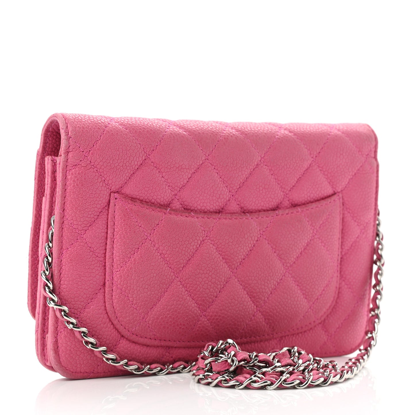 Iridescent Caviar Quilted Wallet on Chain WOC Pink