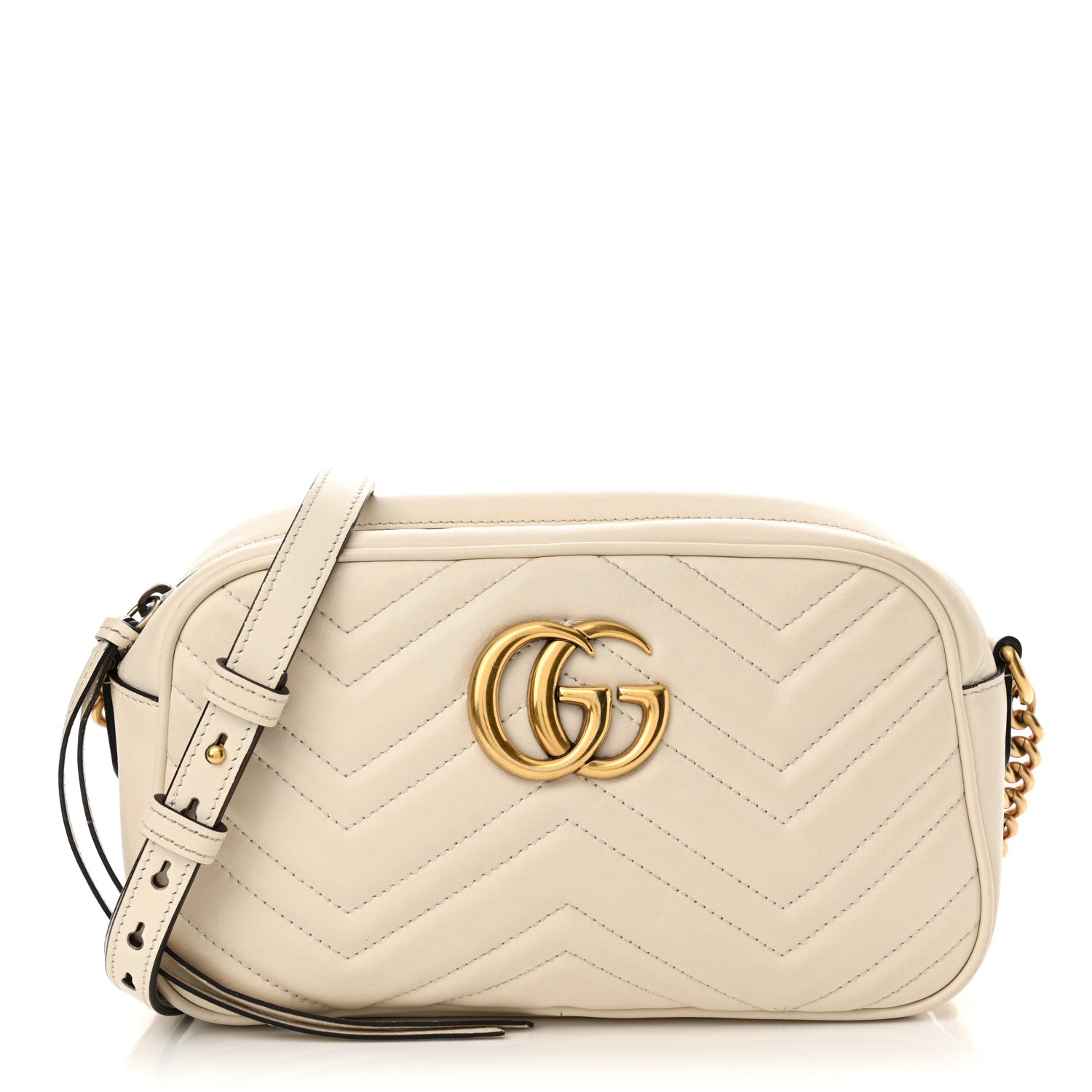 Gucci Calfskin Matelasse Small GG Marmont Chain Shoulder Bag White 1 of 15