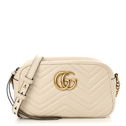 Gucci Calfskin Matelasse Small GG Marmont Chain Shoulder Bag White 1 of 15