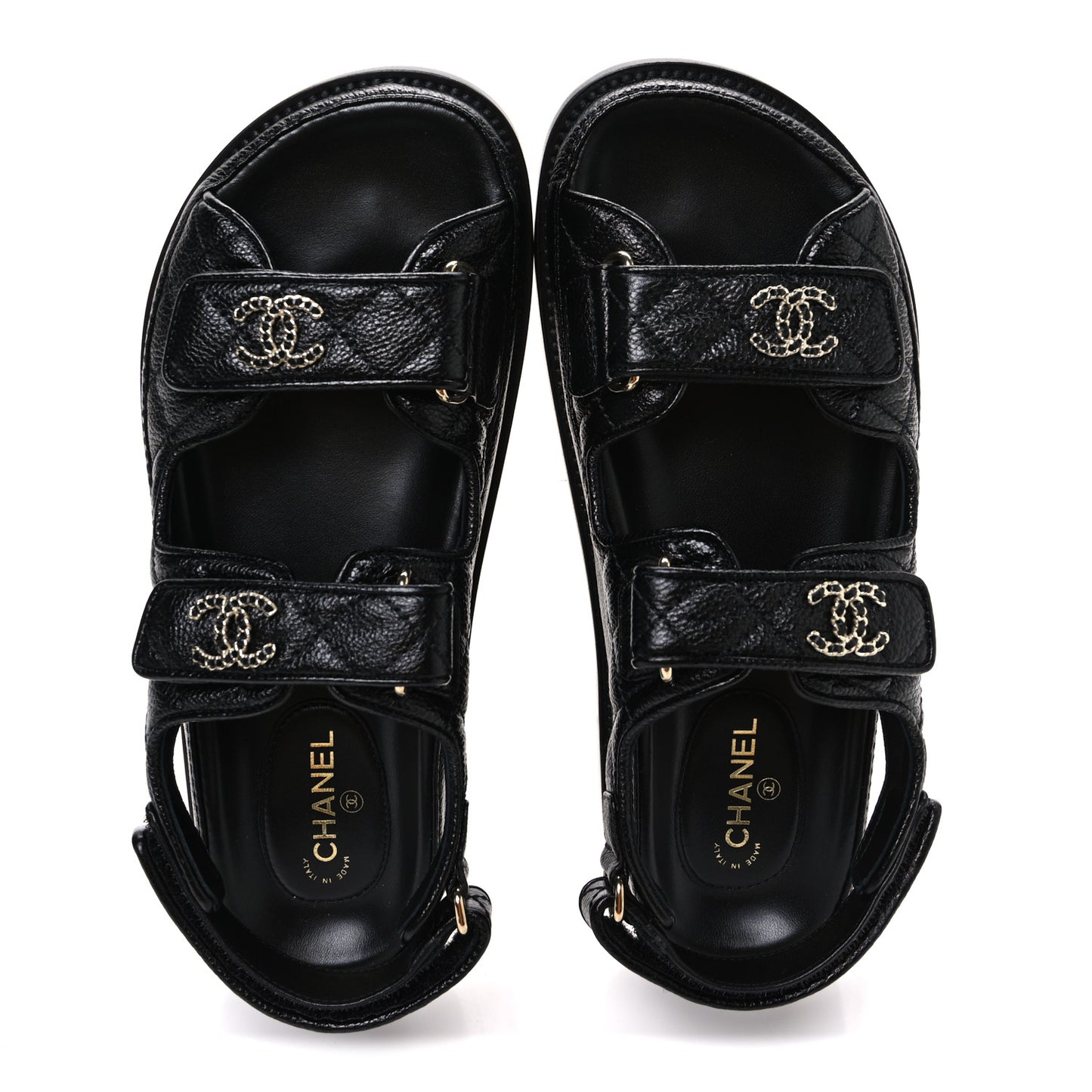 Grained Calfskin Velcro Dad Sandals 37 Black