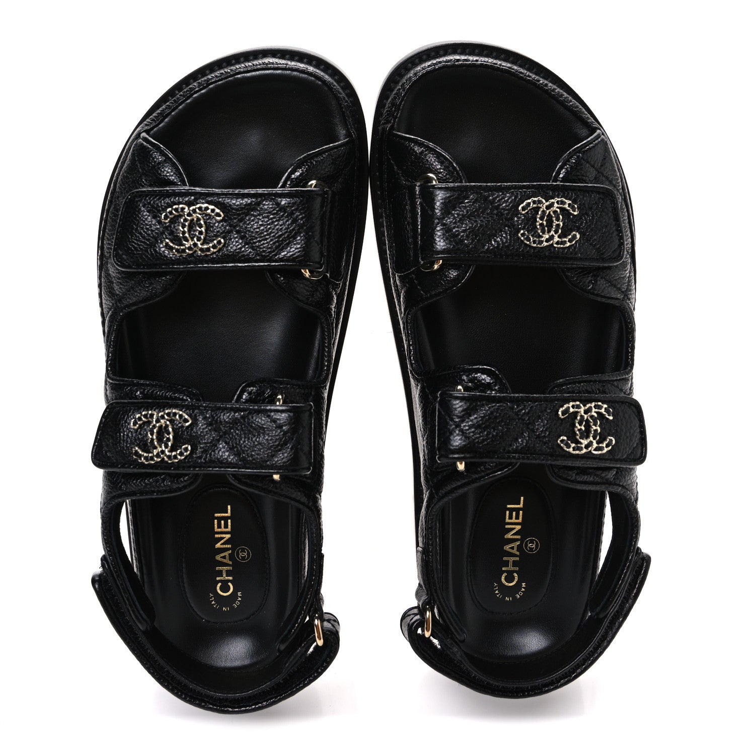 Chanel Grained Calfskin Velcro Dad Sandals 37 Black 2 of 11
