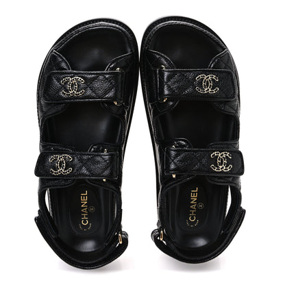 Chanel Grained Calfskin Velcro Dad Sandals 37 Black 2 of 11