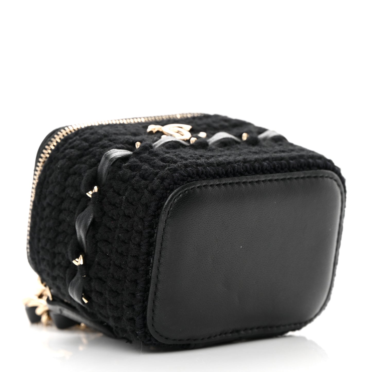 Lambskin Crochet Small Vanity Case With Chain Black