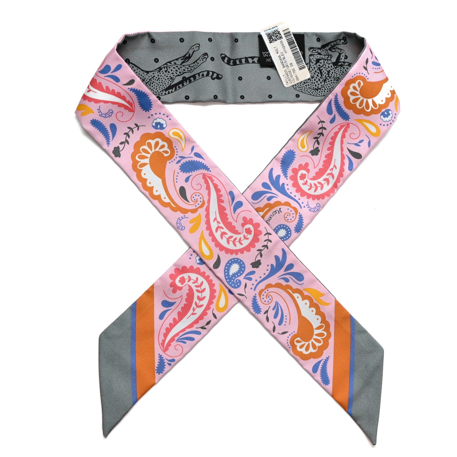 Hermes Silk Guepards Bandana Twilly Rose Gris Bleu 1 of 4