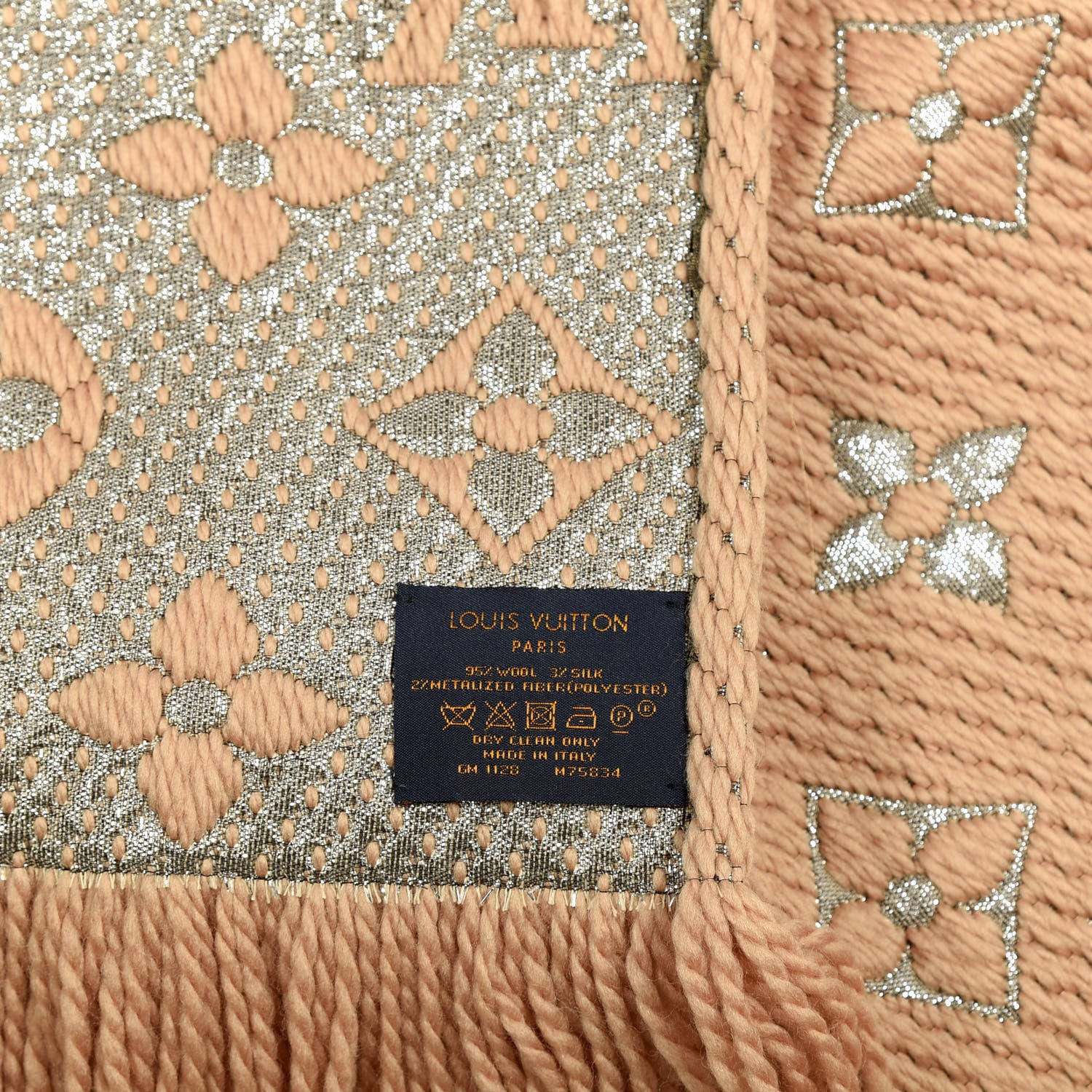 Louis Vuitton Wool Silk Logomania Shine Scarf Beige 3 of 3