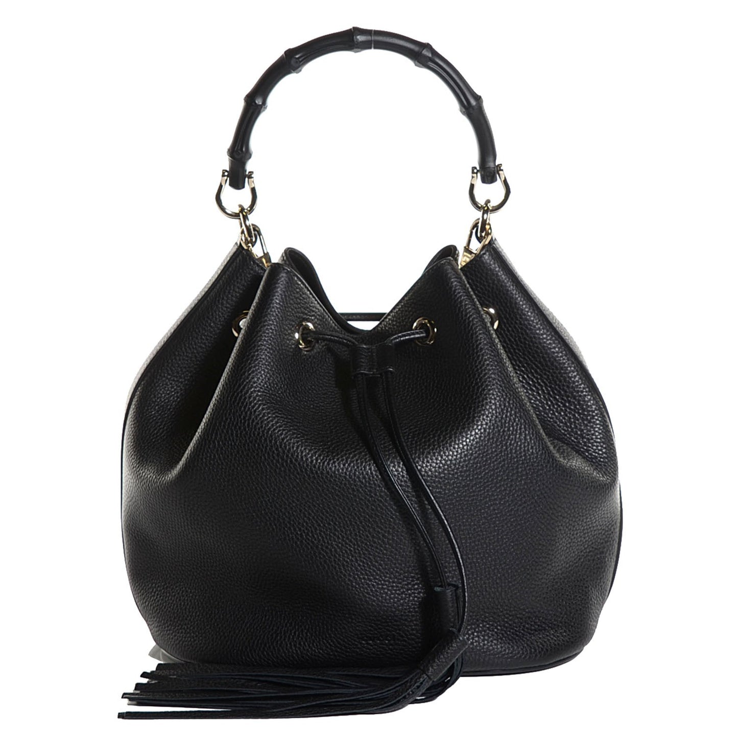 Pebbled Calfskin Miss Bamboo Bucket Bag Black