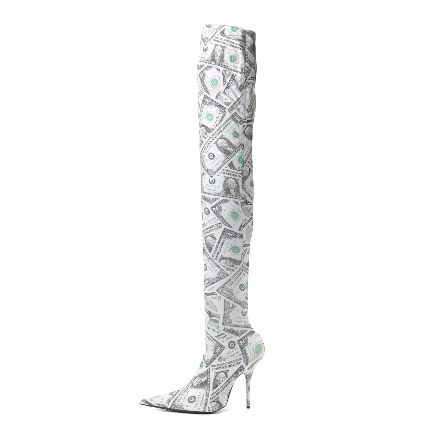 Balenciaga Dollar Printed Spandex Toe Knife Thigh High Boots 38 Vert 1 of 13
