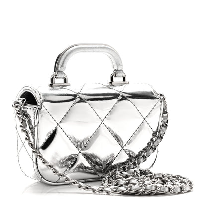 Chanel Mirror Calfskin Small Top Handle Clutch With Chain Silver 3 of 10