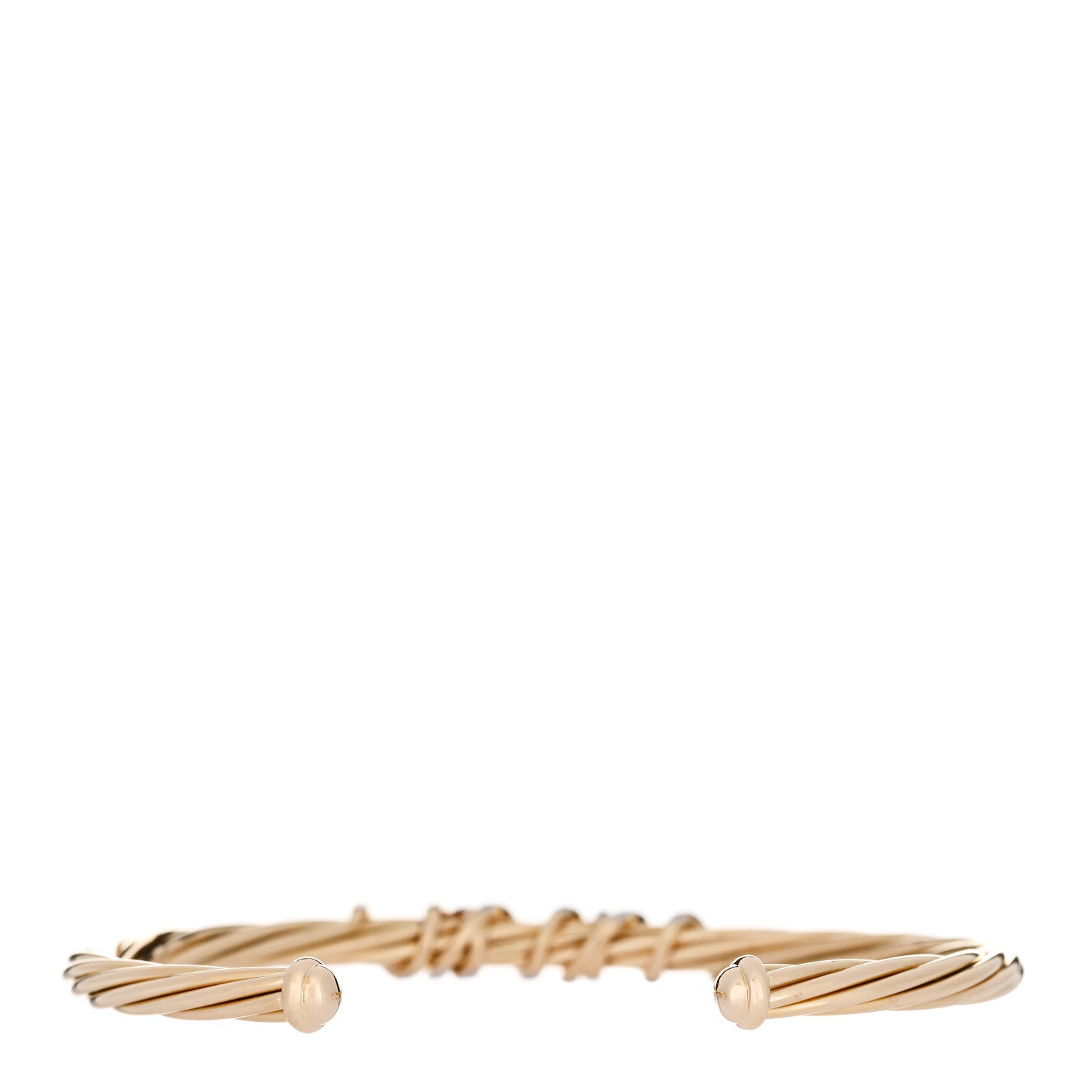 David Yurman 18K Yellow Gold Diamond 4mm Helena Center Station Cuff Bracelet 2 of 5