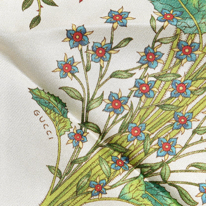 Gucci Silk Twill Nuovoflora Square Handkerchief Ivory Blue 3 of 9