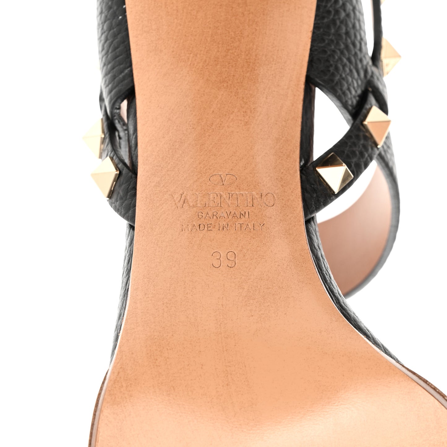 Pebbled Calfskin Rockstud Double Slingback Strap 85mm Sandals 39 Black Light Cuir