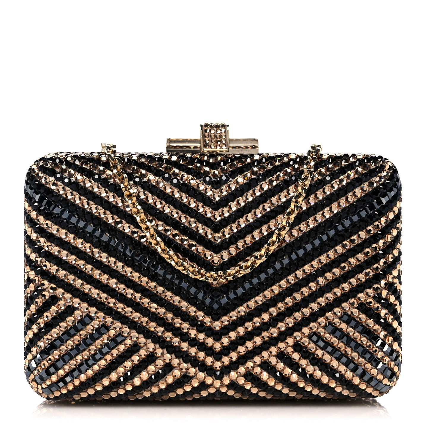 Swarovski Crystal Minaudiere Clutch Black Gold
