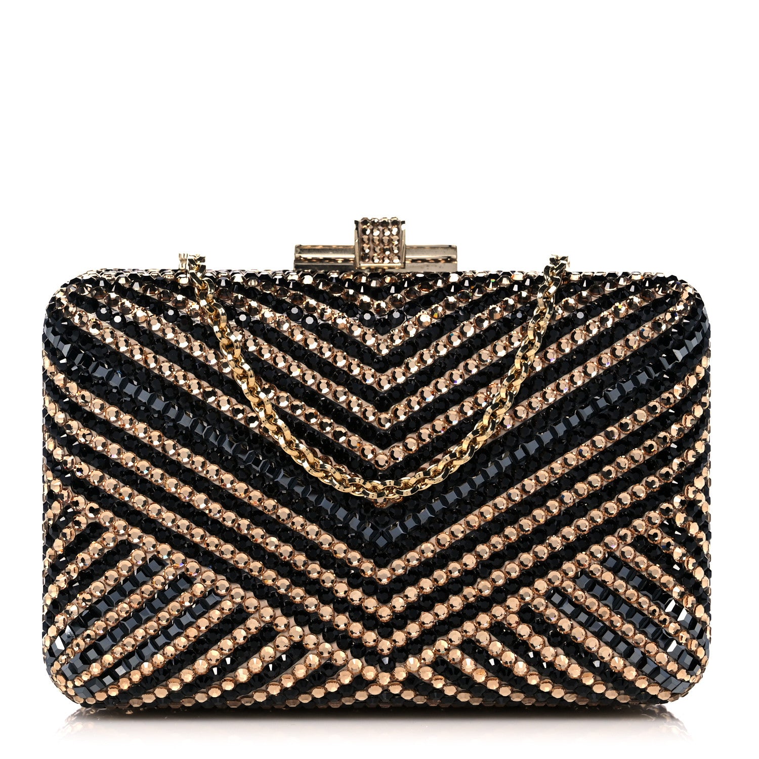 Judith Leiber Swarovski Crystal Minaudiere Clutch Black Gold 1 of 9