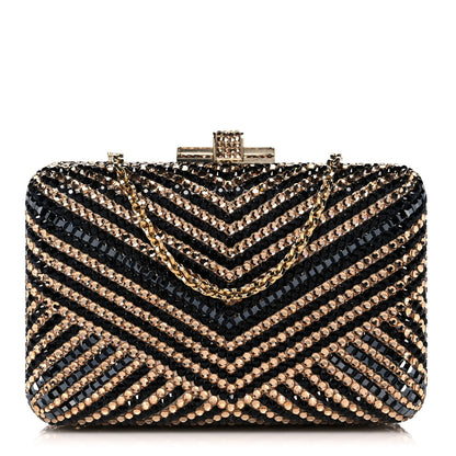 Judith Leiber Swarovski Crystal Minaudiere Clutch Black Gold 1 of 9