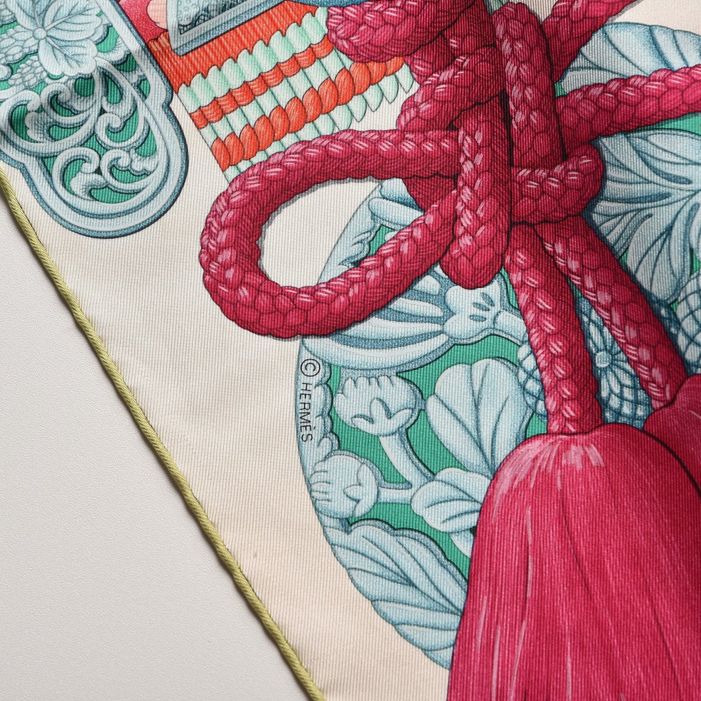 Silk Parures de Samourais Scarf 90 Creme Aqua Coral